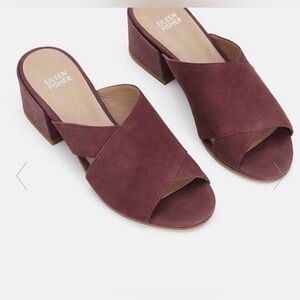 Eileen Fisher Nubuck Leather Block-Heel Mules Sandals Size US 10 - Dusty Rose